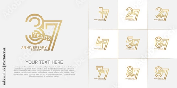 Fototapeta Anniversary logo type set with double line number. gold color with ribbon can be use special moment