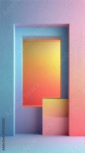 Fototapeta Colorful abstract geometric shapes in a pastel gradient with soft textures and layered perspectives on a modern background