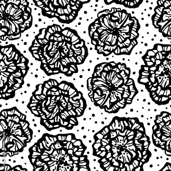 Fototapeta Vector seamless pattern with hand drawn cute roses. Beautiful design for textile, wallpaper, fabric, wrapping paper and backgrounds.