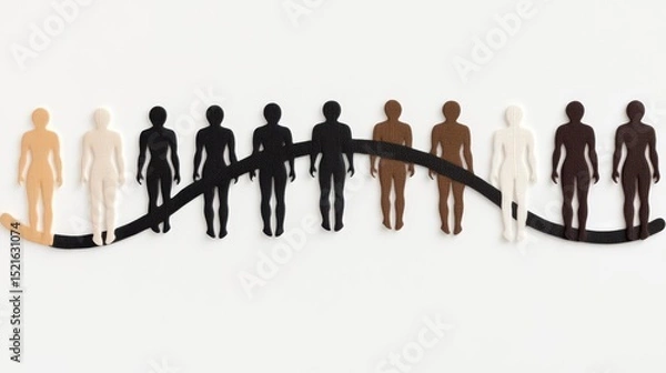 Obraz Diverse paper cutout figures representing different skin tones, symbolizing unity and inclusivity in society.