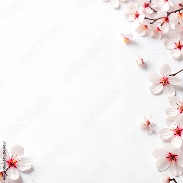 Obraz Minimalistic floral frame in white and soft pink tones representing spring and elegance with copy space