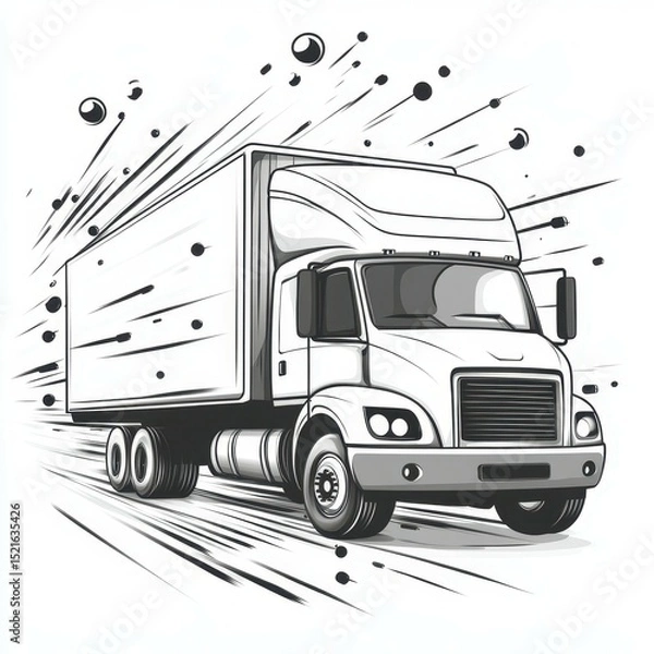 Fototapeta Dynamic illustration of a truck in motion with dynamic lines depicting speed and energy on a white background