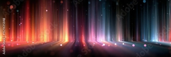 Fototapeta Colorful light beams create a dynamic visual display in a digital environment during a night celebration