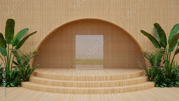 Fototapeta A vintage cutting board with a knife and fork rests on a table, a subtle decoration in a luxury home's kitchen interior