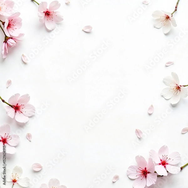 Obraz Minimalistic floral frame in white and soft pink tones representing spring and elegance with copy space