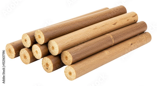 Fototapeta Isolated Stack of Round Wooden Dowels for Crafting