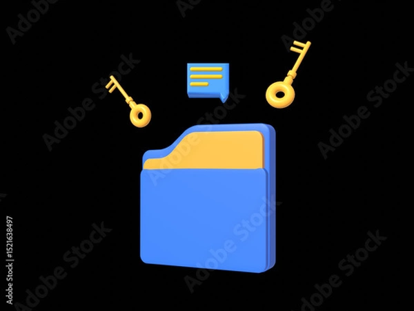 Fototapeta Modern private folder, safe confidential information, data storage, computer folder. Data security concept. 3d illustration. 