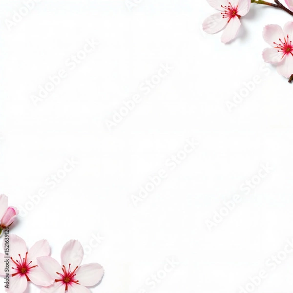 Obraz Minimalistic floral frame in white and soft pink tones representing spring and elegance with copy space