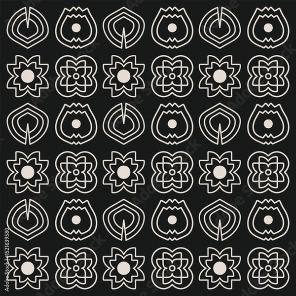 Fototapeta Seamless black and cream mid century modern flower pattern for backgrounds, fabric design, home decor.	
