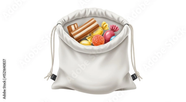 Fototapeta Isolated Cloth Sack Full of Assorted Candy