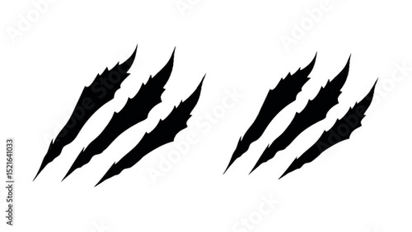 Fototapeta Wild animal claw scratch mark vector set, ripped torn design elements for horror, beast, monster or predator themed illustrations and decorations