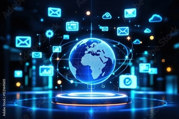 Obraz Global communication technology and digital connectivity illustration