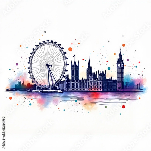 Obraz Vector line drawing of London city in minimalist white style representing urban elegance with copy space