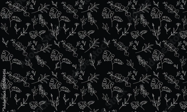 Fototapeta Elegant Black and White Botanical seamless pattern