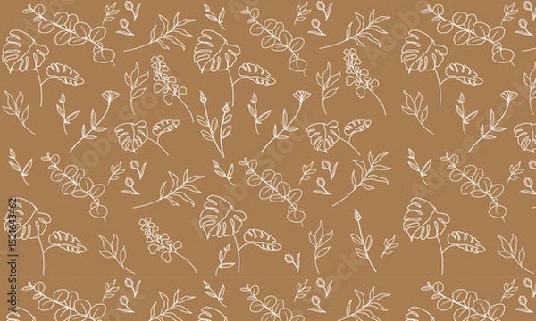 Fototapeta Delicate Floral Sketch on Brown seamless pattern