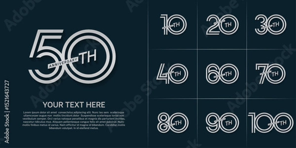 Fototapeta Anniversary set design with double line number. silver color for celebration event