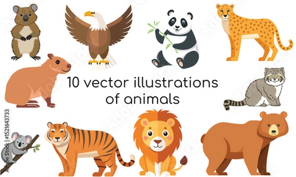 Fototapeta set of cute animals vector illustration