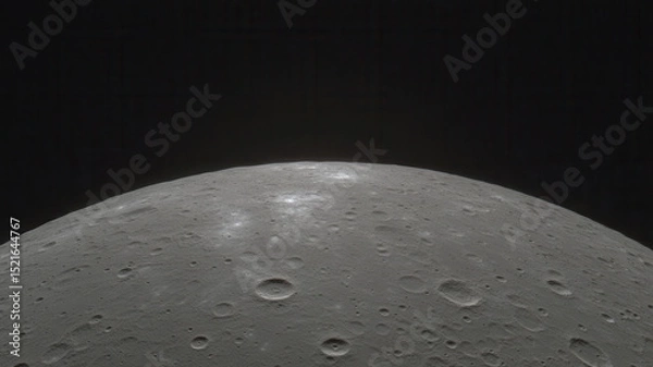 Fototapeta Detailed view of moon surface showing numerous craters and rough terrain, with dark space background. image captures moon textured surface and contrast between lunar surface and blackness of space