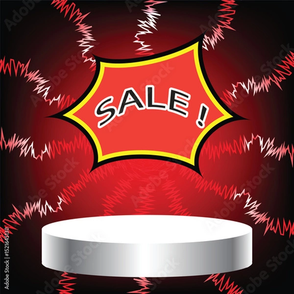 Fototapeta Sale Event Stage: A vibrant vector illustration of a sale event, showcasing a minimalist platform stage with bold text, perfect for promotional materials.