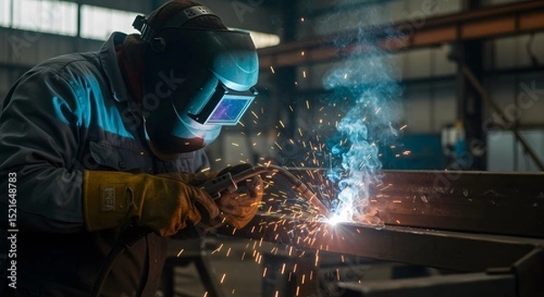 Obraz Welder Working Sparks Flying Creating Metal Structure