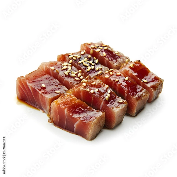 Fototapeta Close-Up of Lightly Seared Tuna Slices in Soy Glaze – Elegant Food Presentation
