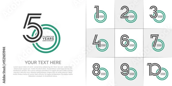 Fototapeta Anniversary set design with double line number. black and green color for celebration event