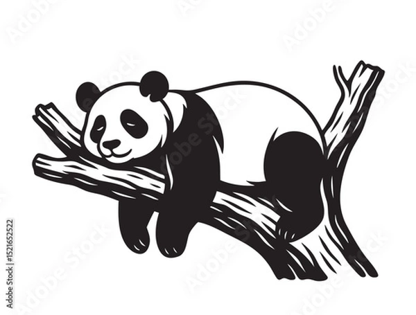 Obraz Cute panda sleeping peacefully on a tree branch in a bold black and white vector style. Perfect for prints, logos, children’s books, and designs. Wildlife Animals.