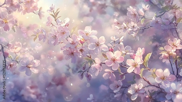 Fototapeta Delicate Pink Blossom Tree Branches in Springtime with Bokeh Light and Pastel Colors Background Photography.