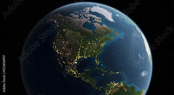 Fototapeta Earth View From Space at Night Showing City Lights