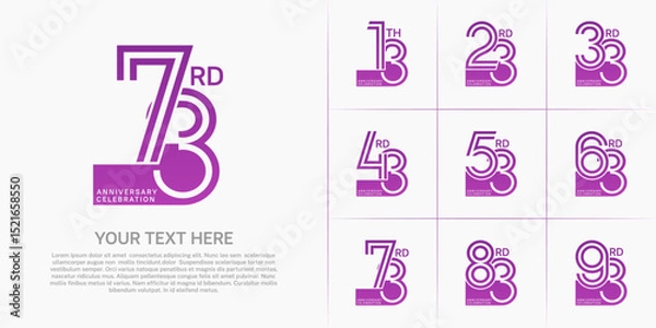 Fototapeta Anniversary set design with double line number. purple color for celebration event