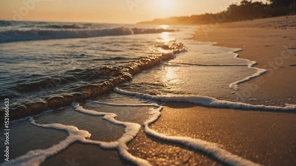 Obraz Serene Beach Sunset with Gentle Waves and Golden Light on the Shoreline