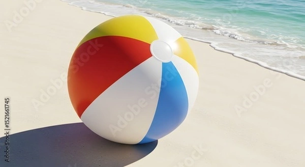Fototapeta Beach Ball Resting on Sand by Ocean Waves in Summer