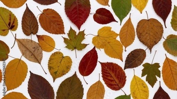 Obraz Vibrant Collection of Autumn Leaves in Rich Orange and Red Tones on a White Background