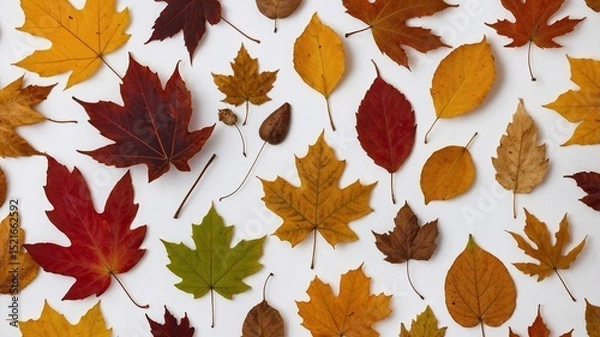 Obraz Vibrant Collection of Autumn Leaves in Rich Orange, Red, and Yellow Tones on a Pristine White Background