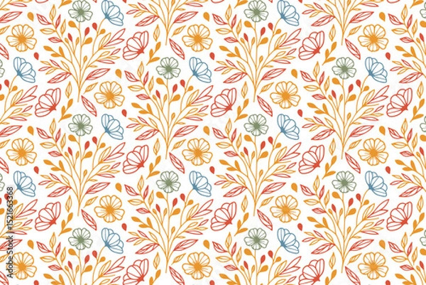 Fototapeta seamless minimalism nature pattern.doodle sketch wrapping paper design.fabric flower print home textile.trendy stylish modern one line.pillow cover table top floral texture

