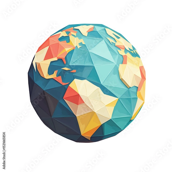 Fototapeta Geometric triangle illustration of the Earth globe. Modern polygonal design isolated on a transparent or white background, ideal for tech, map, and global themes.