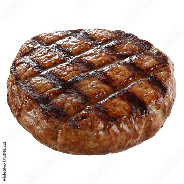 Fototapeta Closeup of a juicy grilled beef patty showing texture and flavor. Ideal for burger, BBQ, and food concepts. Isolated on a white or transparent background.