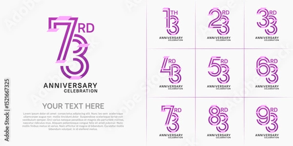 Fototapeta Anniversary set design with double line number. purple color with confetti for celebration event