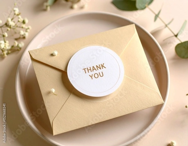 Obraz Thank You Sticker on Envelope Mockup – Elegant Stationery Style