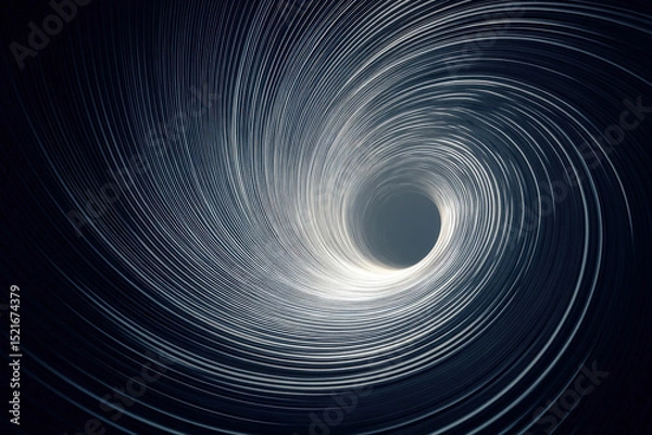 Fototapeta Abstract digital vortex of white lines on dark grey background with dynamic depth
