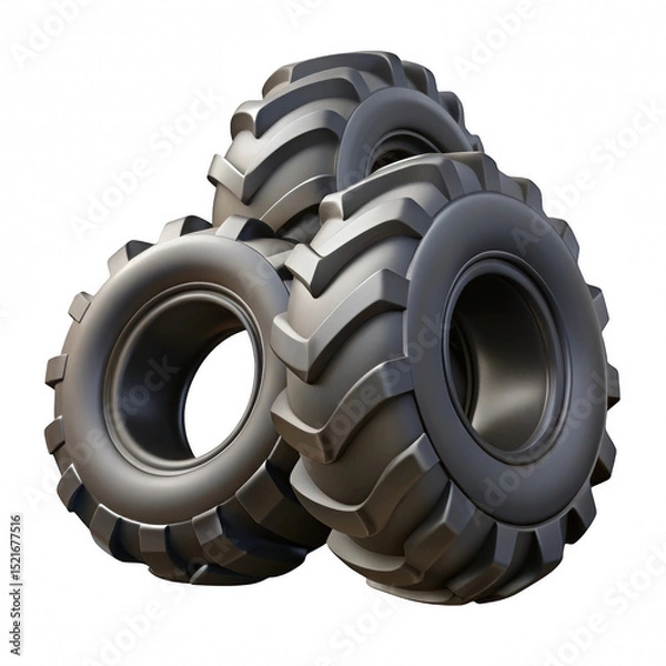 Fototapeta Three large off road tires isolated on transparent background