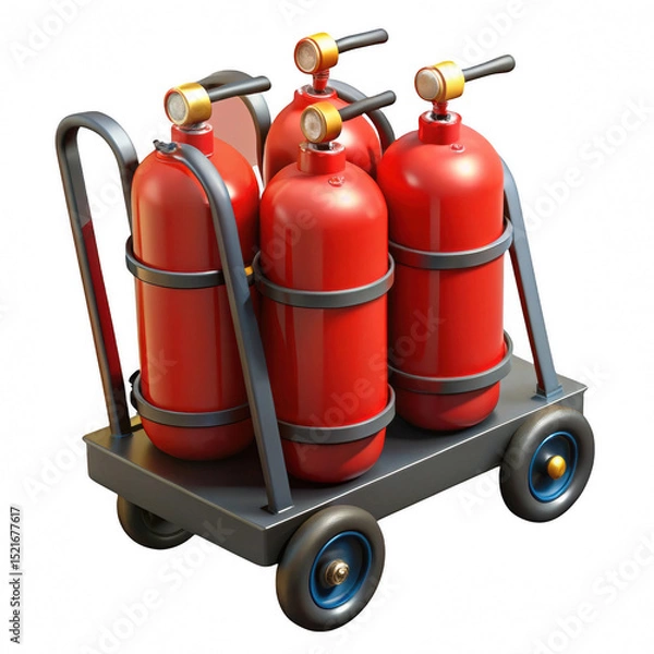 Fototapeta Red gas cylinders on a cart isolated on transparent background