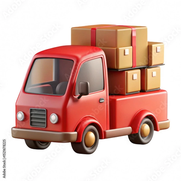 Fototapeta Red delivery truck with packages isolated on transparent background