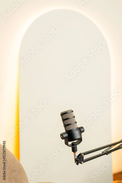 Fototapeta Engaging podcast setup with microphone and headphones ready for recording