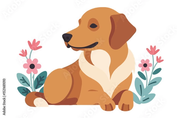 Fototapeta Cute Dog Illustration with Flowers - Adorable Puppy Graphic for Pet Lovers - Downloadable Vector Art for Crafts and Designs - Perfect for Dog Themed Projects