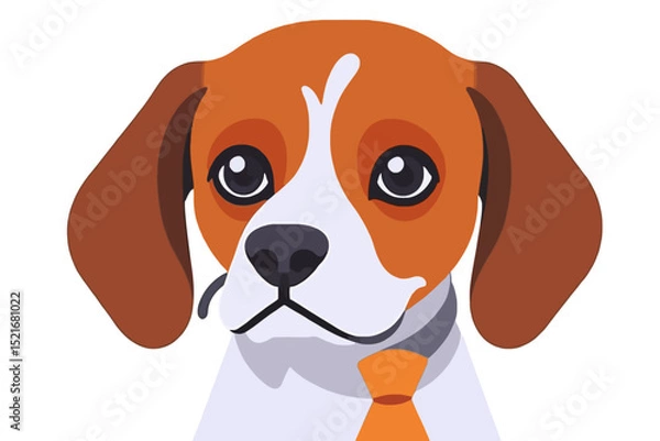 Fototapeta Cute Dog Portrait with Tie - Adorable Beagle Vector Illustration - Funny Animal Cartoon for Pet Lovers - High Quality Graphic Design