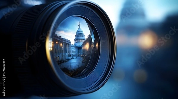 Fototapeta Us capitol building reflected in camera lens