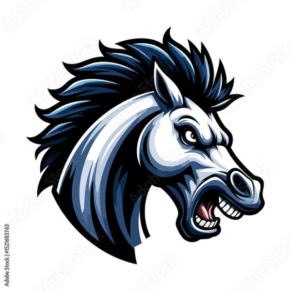 Fototapeta Aggressive Mustang Horse Head: Vector Graphic, Wild, Powerful Equine Portrait