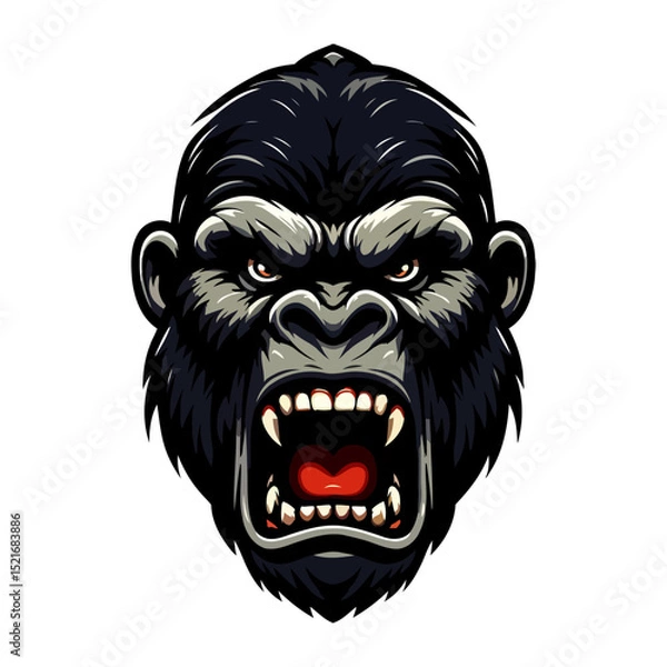 Fototapeta Aggressive Gorilla Portrait: Intense Closeup of a Roaring Ape