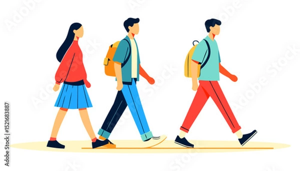 Fototapeta Walking Students: A Vibrant Illustration of Youthful Energy and Modern Style